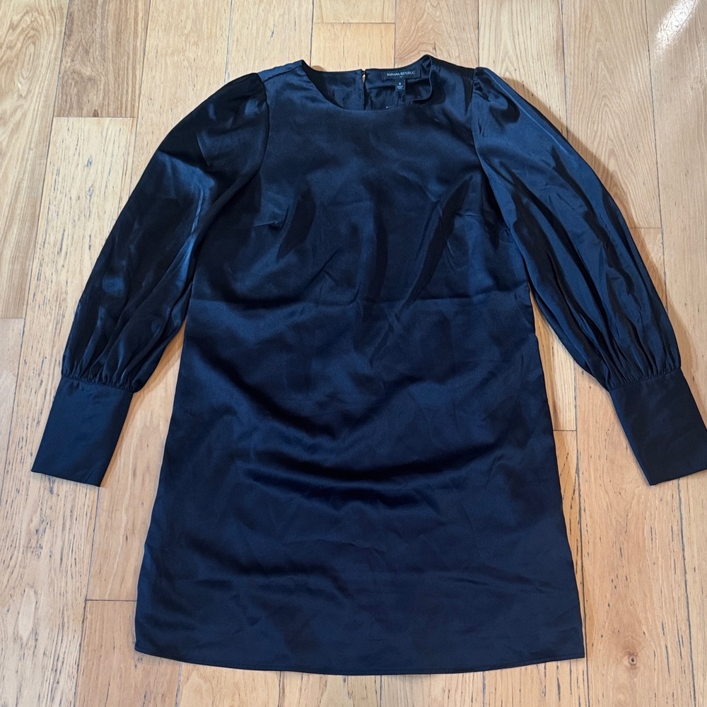 Banana Republic Black Satin Long Sleeve Dress